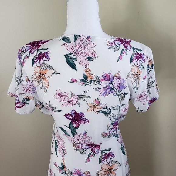 Real Clothing Summer Floral Wrap Dress White Small - Picture 6 of 11